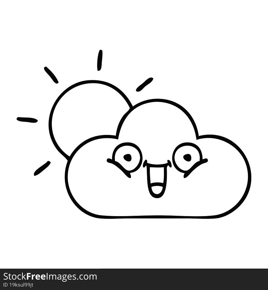 line drawing cartoon of a sunshine and cloud