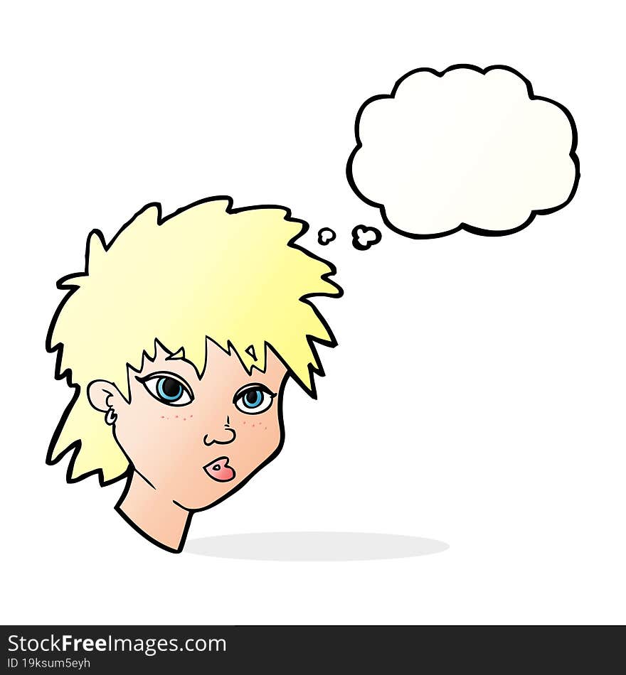 Cartoon Curious Girl With Thought Bubble