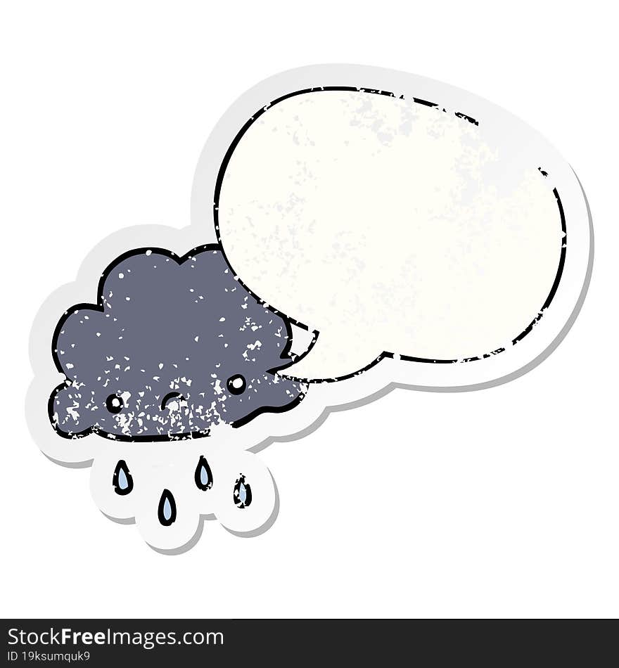 Cartoon Storm Cloud And Speech Bubble Distressed Sticker