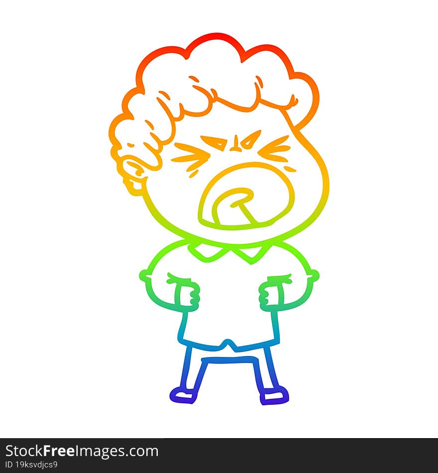 rainbow gradient line drawing cartoon furious man