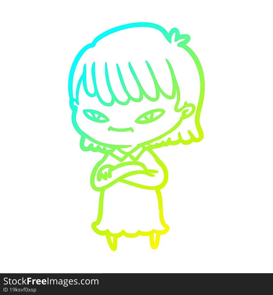 cold gradient line drawing of a cartoon woman