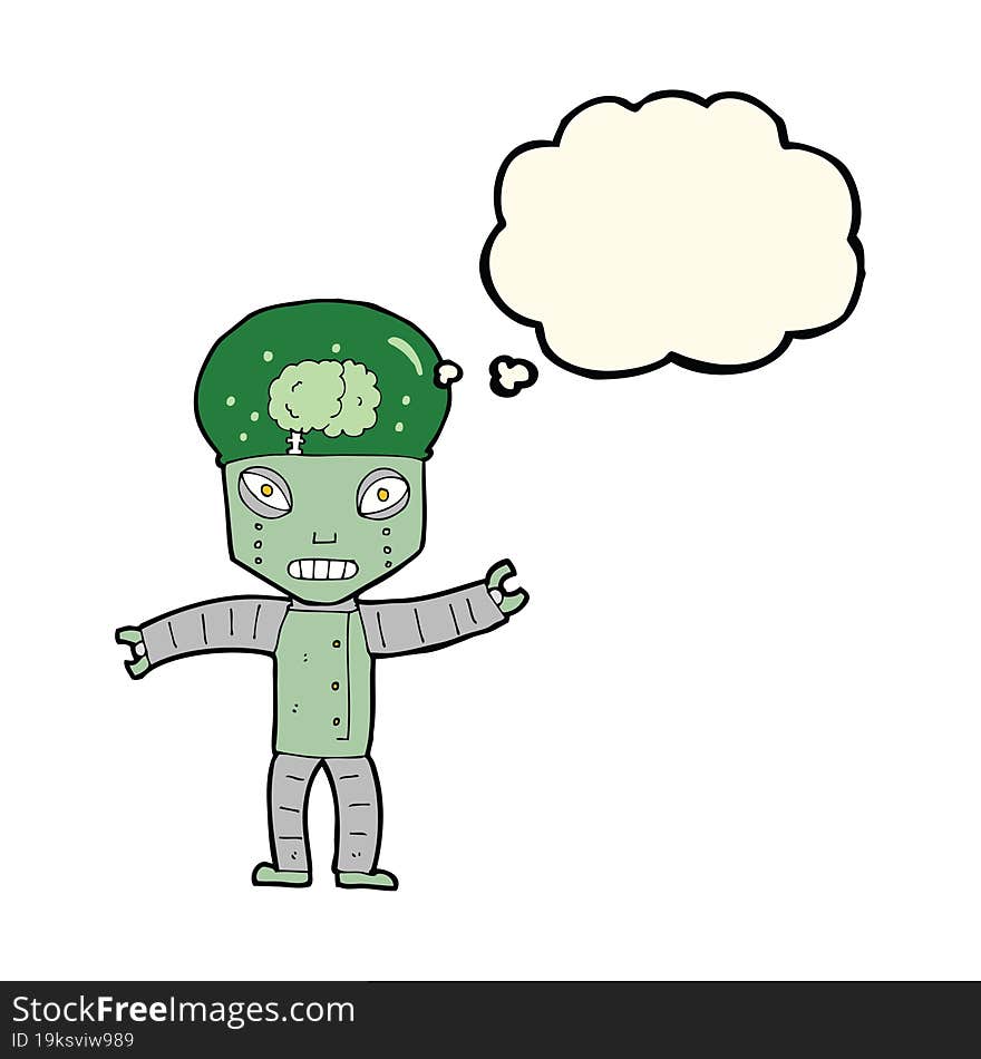 funny cartoon robot with thought bubble