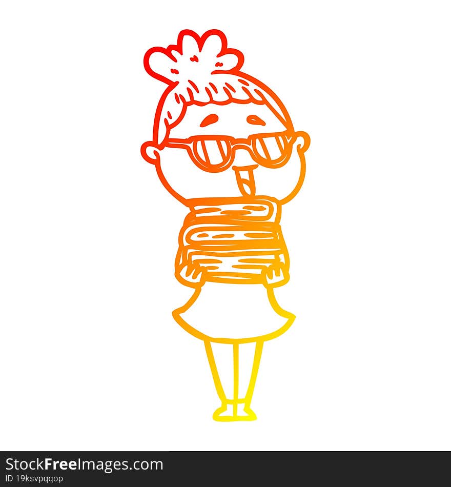 warm gradient line drawing cartoon happy woman wearing spectacles