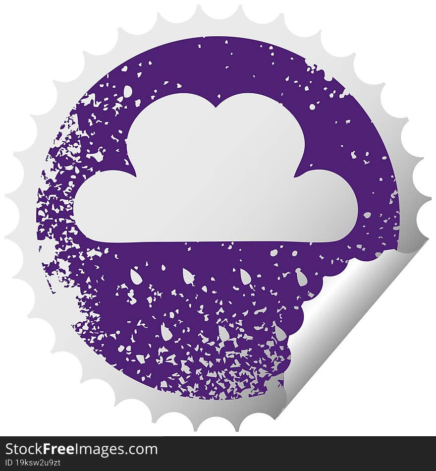 distressed circular peeling sticker symbol rain cloud