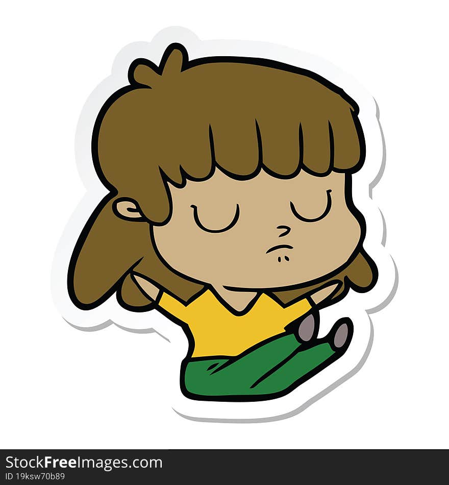 sticker of a cartoon indifferent woman sitting