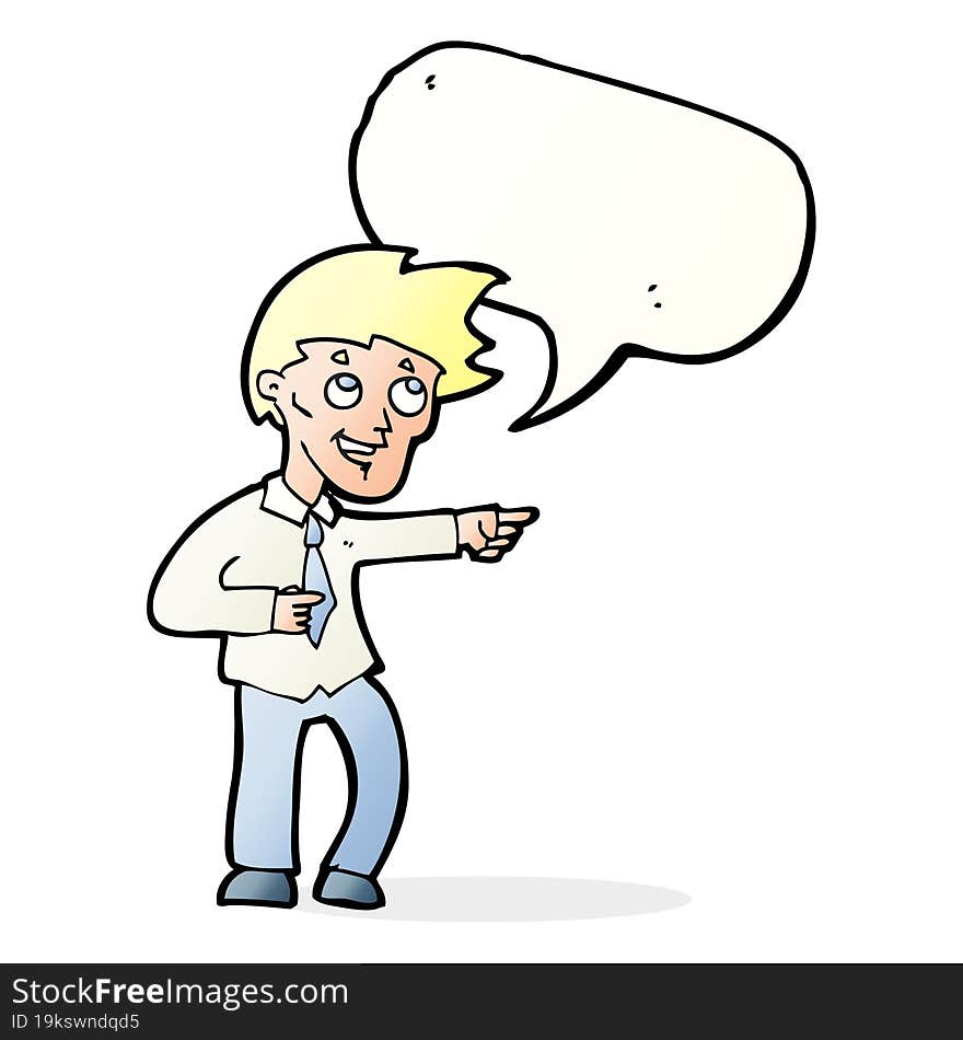 Cartoon Funny Office Man Pointing With Speech Bubble