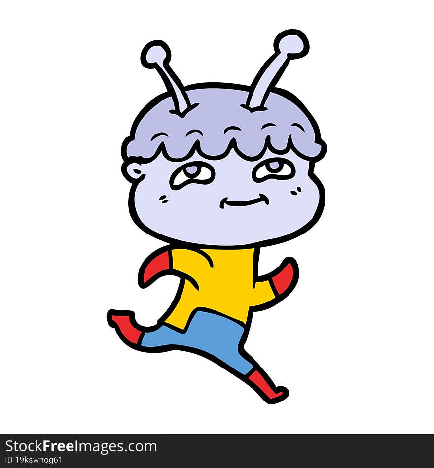 friendly cartoon spaceman running. friendly cartoon spaceman running