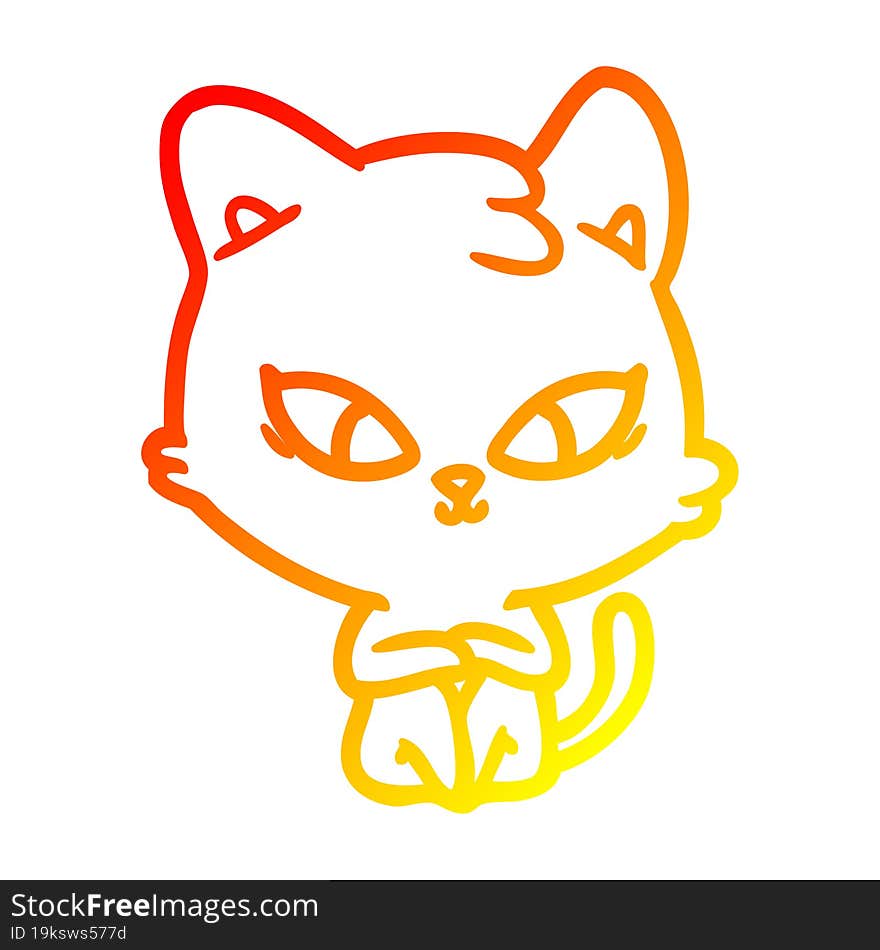 warm gradient line drawing of a cute cartoon cat