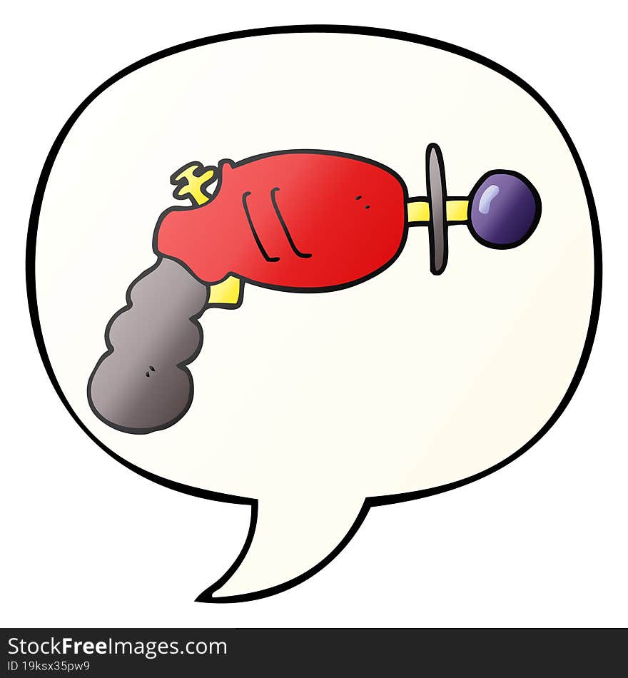 cartoon ray gun and speech bubble in smooth gradient style