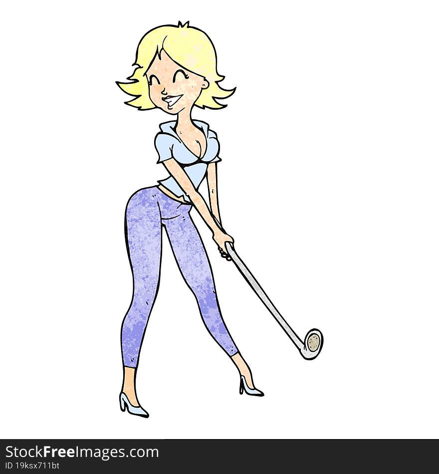 Cartoon Woman Playing Golf