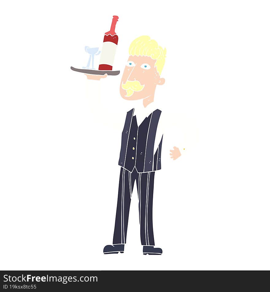 flat color illustration of a cartoon waiter