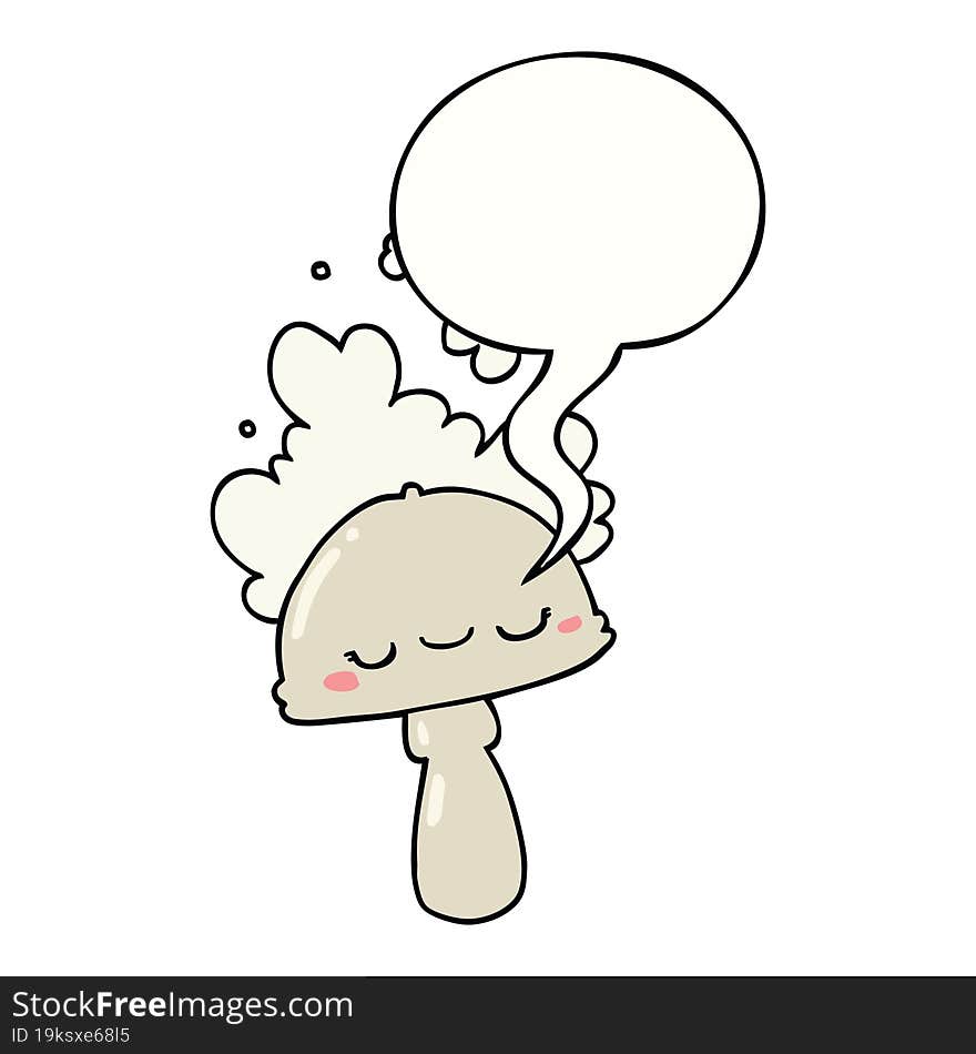 cartoon mushroom with spoor cloud with speech bubble. cartoon mushroom with spoor cloud with speech bubble