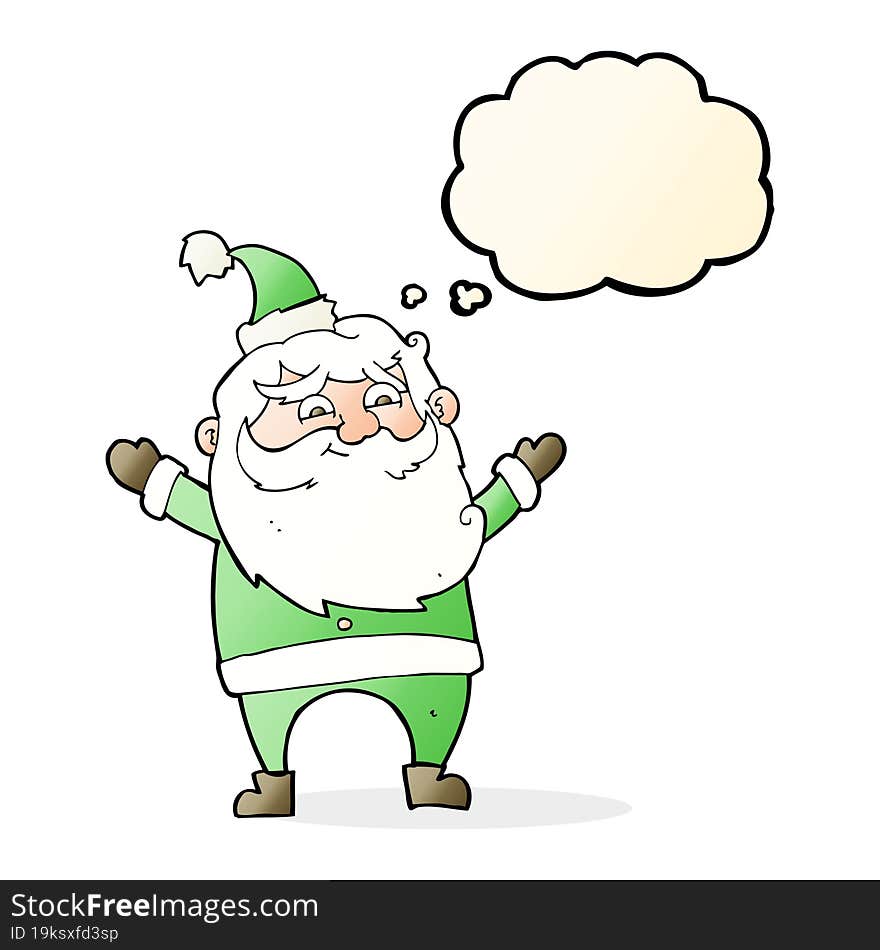 cartoon happy santa claus with thought bubble