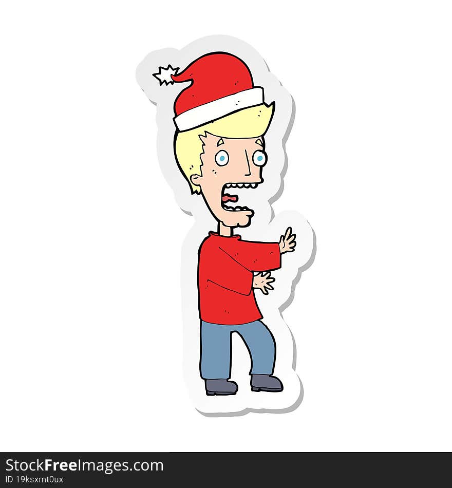 Sticker Of A Cartoon Man Ready For Christmas