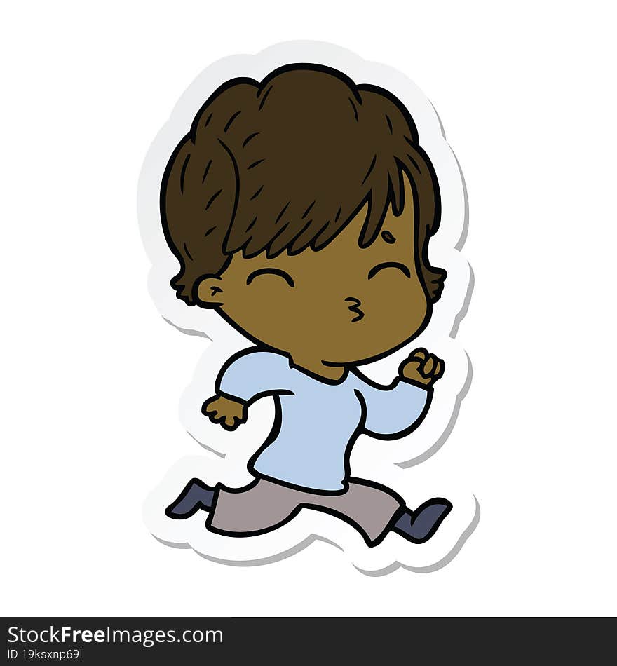 Sticker Of A Cartoon Woman Thinking