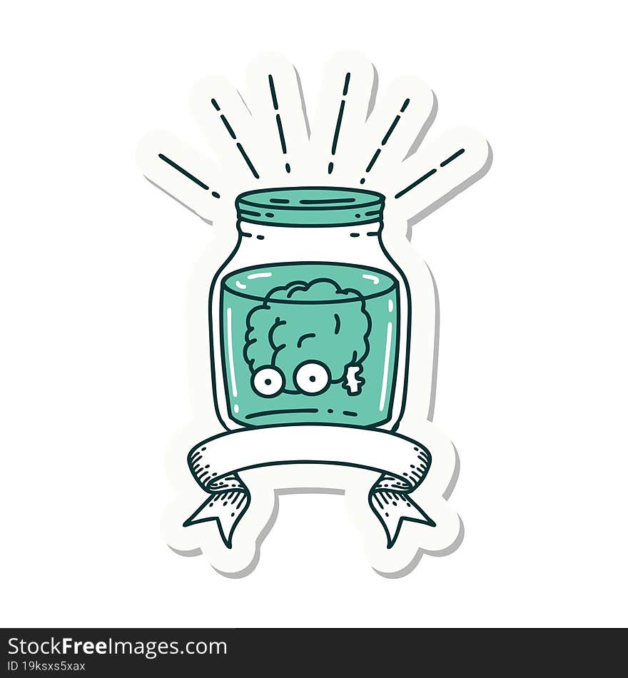 sticker of a tattoo style brain in jar