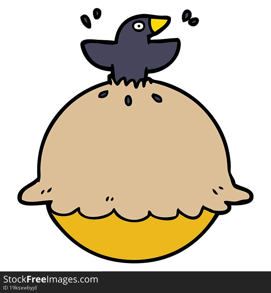 cartoon blackbird in a pie. cartoon blackbird in a pie