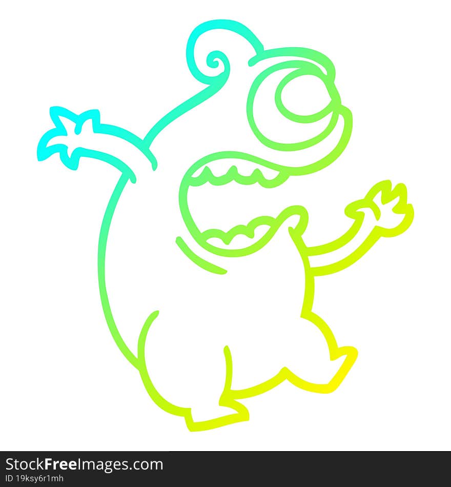 cold gradient line drawing of a cartoon green alien