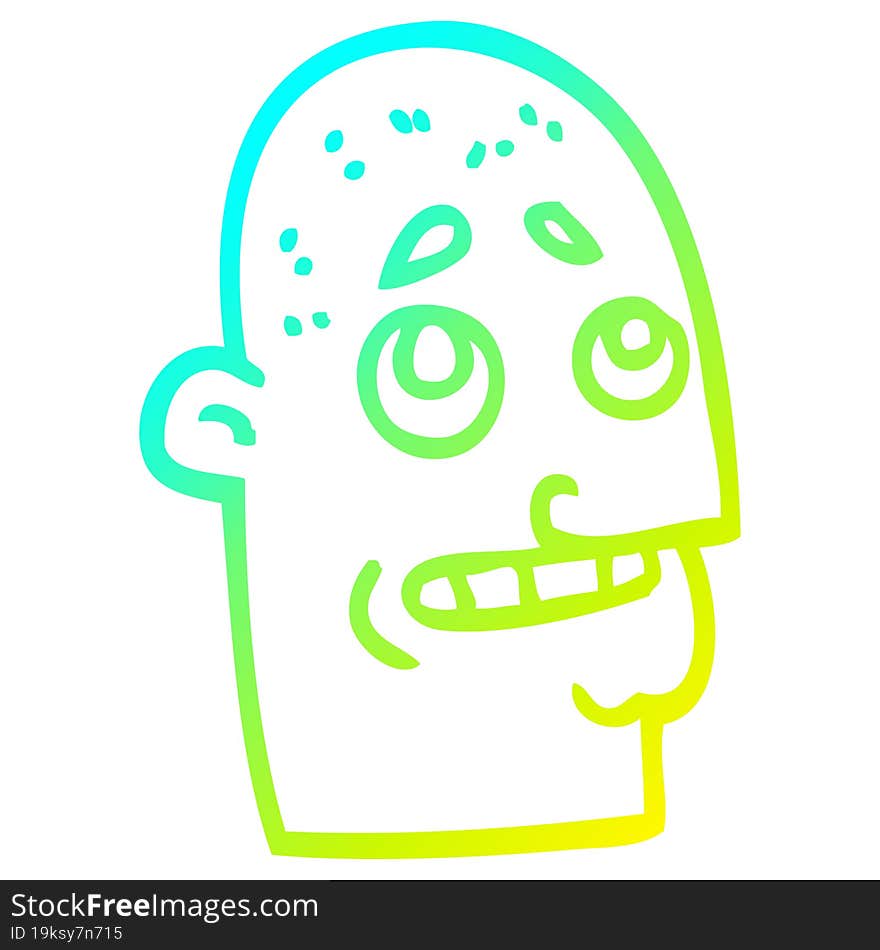 cold gradient line drawing of a cartoon bald man