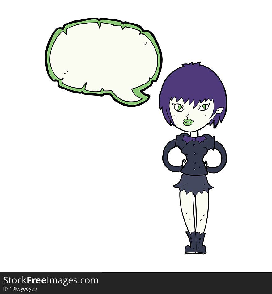 cartoon pretty vampire girl with speech bubble