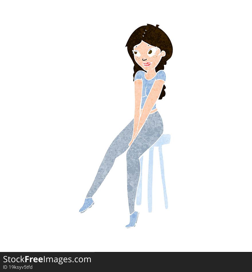 cartoon pretty girl on stool