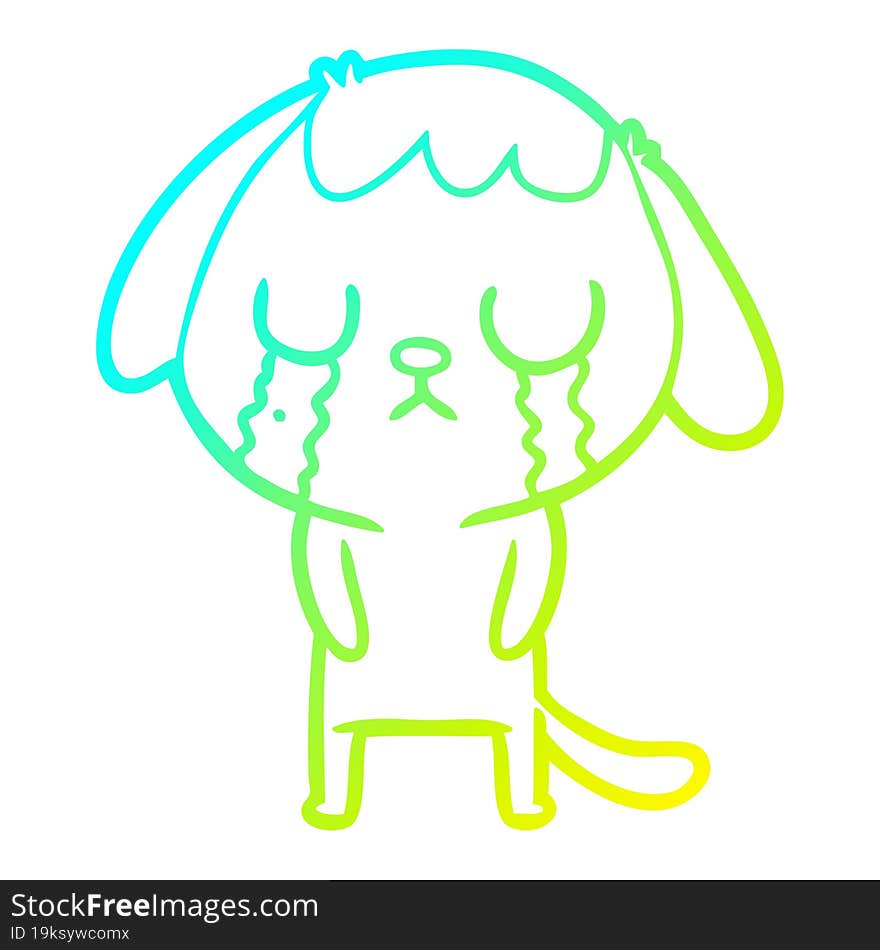 cold gradient line drawing of a cute cartoon dog crying