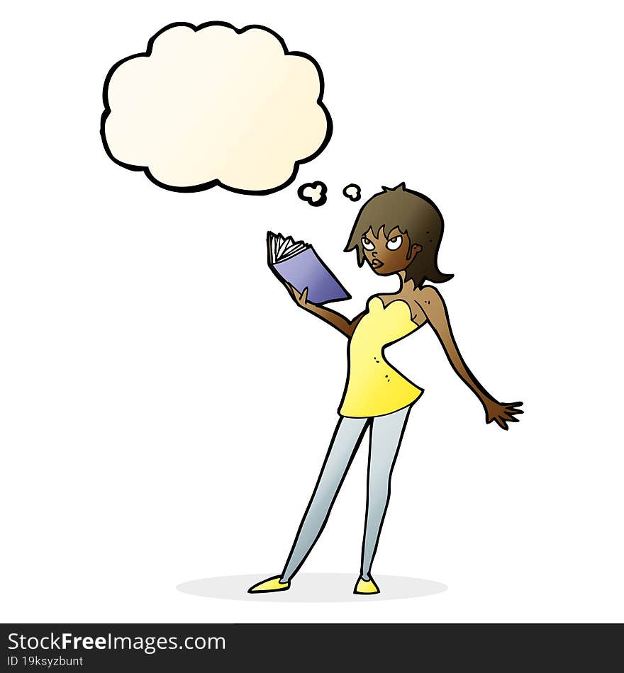 Cartoon Woman Reading Book With Thought Bubble