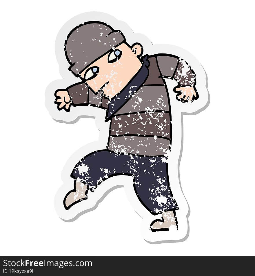 Distressed Sticker Of A Cartoon Sneaking Thief