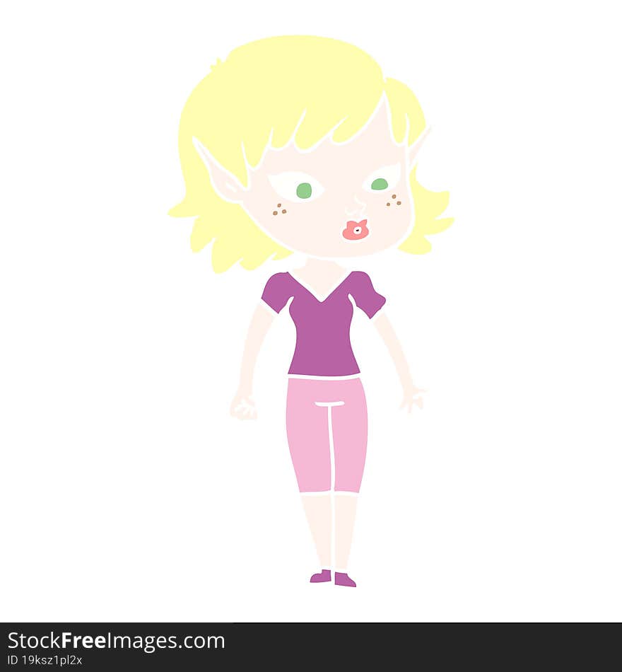 pretty flat color style cartoon elf girl