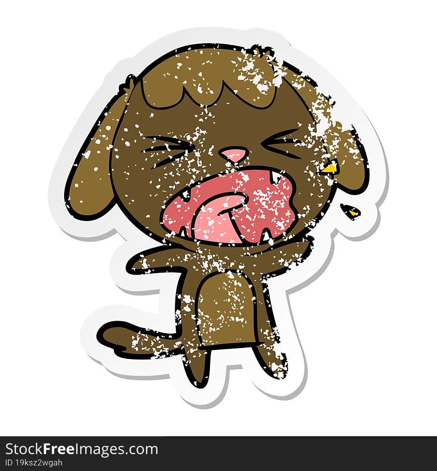 distressed sticker of a cute cartoon dog barking