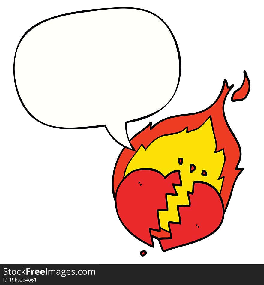 cartoon flaming heart and speech bubble