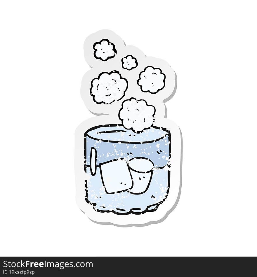 retro distressed sticker of a cartoon vodka and ice