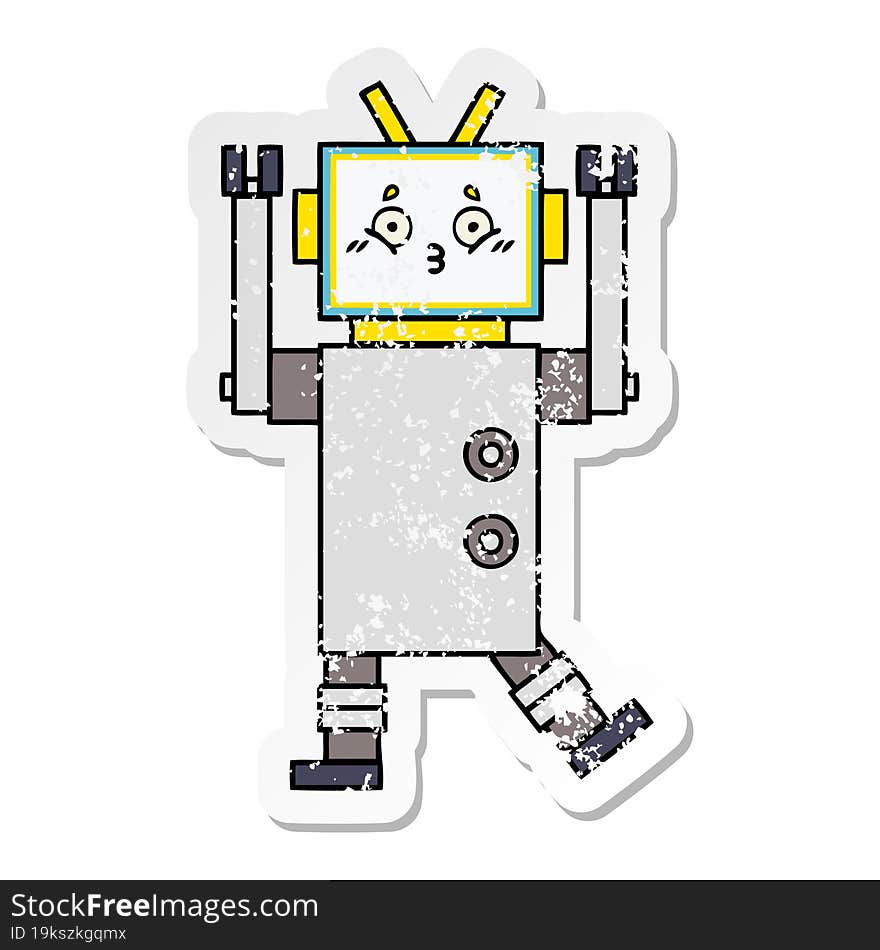 Distressed Sticker Of A Cute Cartoon Robot