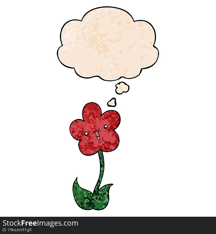 cartoon flower with thought bubble in grunge texture style. cartoon flower with thought bubble in grunge texture style