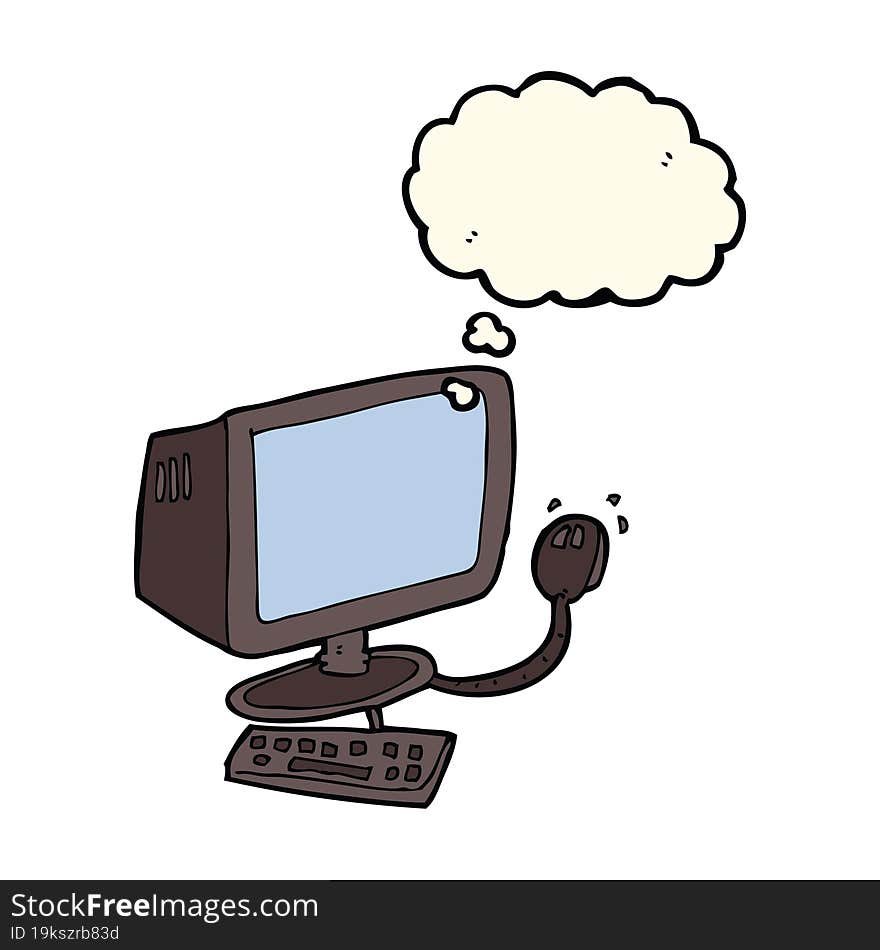 Cartoon Computer With Thought Bubble