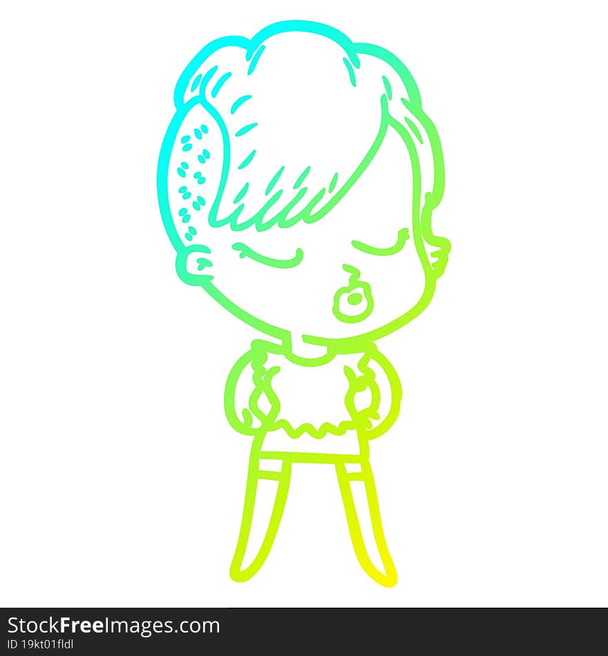 cold gradient line drawing cartoon pretty hipster girl