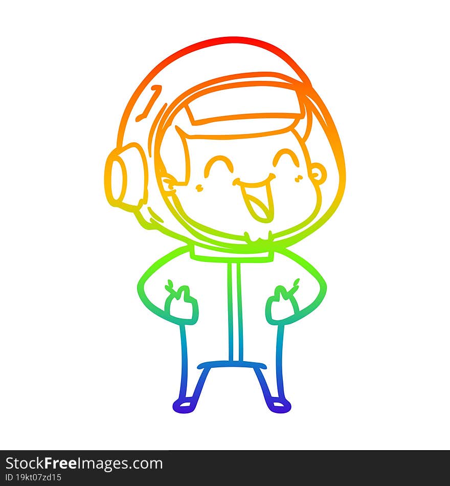 rainbow gradient line drawing of a happy cartoon astronaut