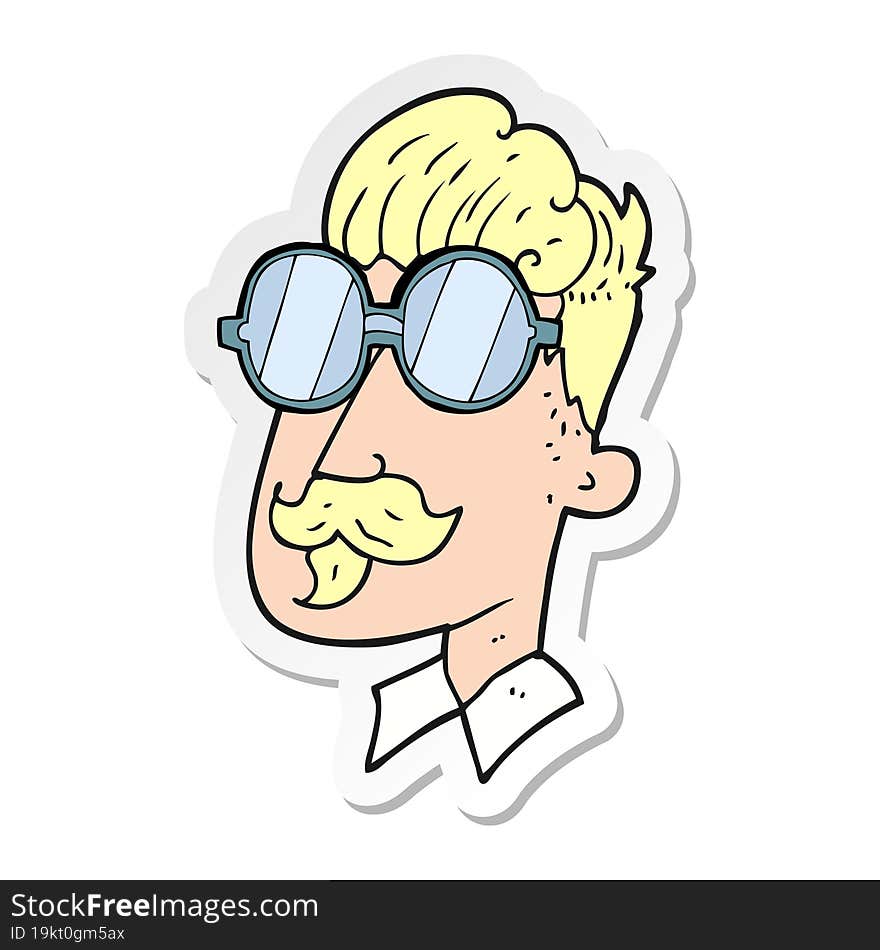 Sticker Of A Cartoon Man With Mustache And Spectacles