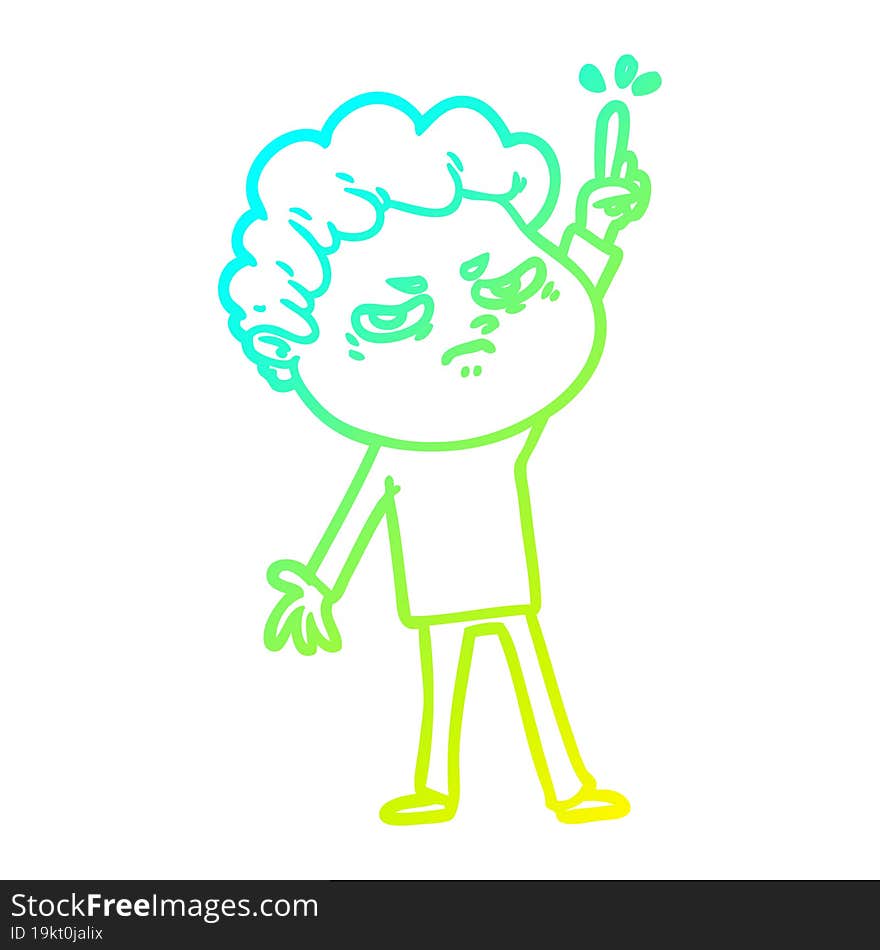 Cold Gradient Line Drawing Cartoon Angry Man