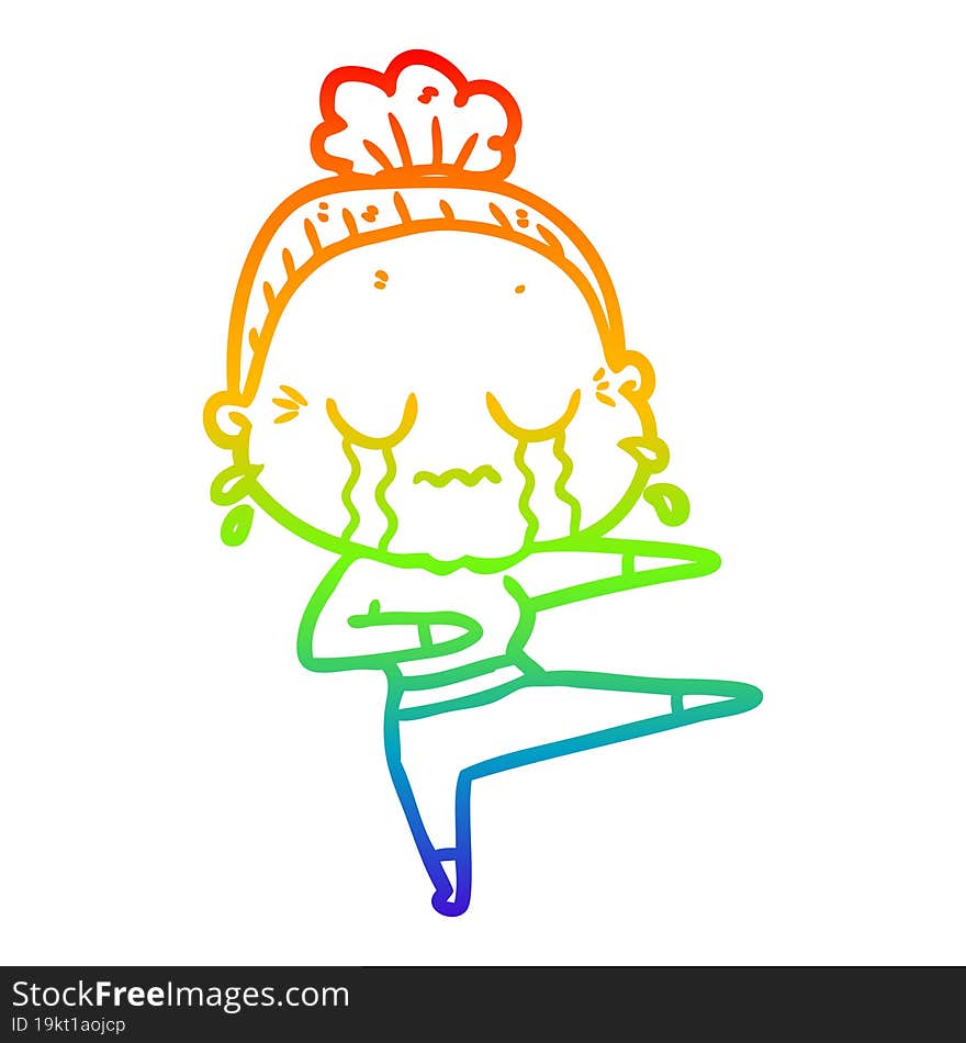 Rainbow Gradient Line Drawing Cartoon Old Dancer Woman Crying