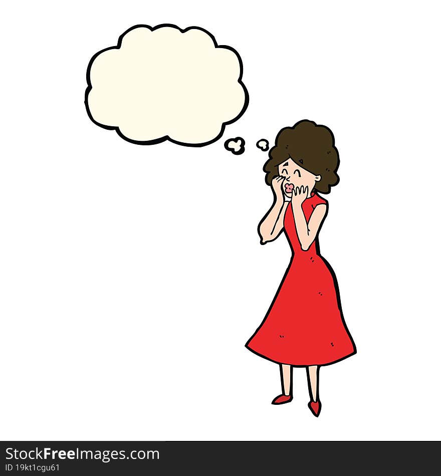 cartoon worried woman with thought bubble