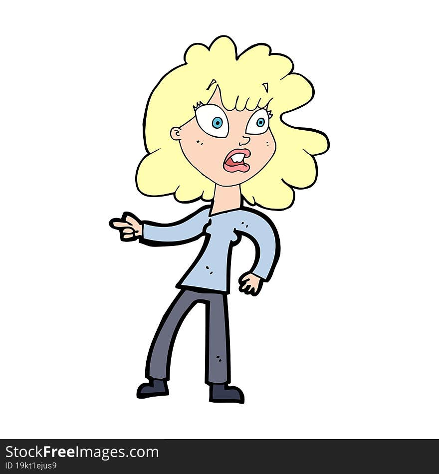 Cartoon Worried Woman Pointing