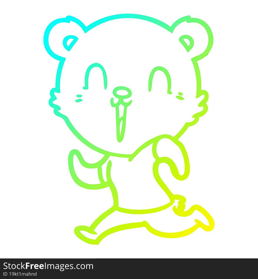 Cold Gradient Line Drawing Happy Cartoon Bear Running