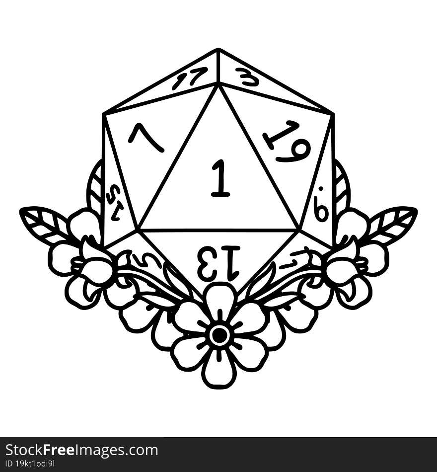 Natural One Dice Roll With Floral Elements Illustration