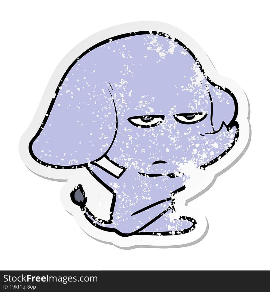 distressed sticker of a annoyed cartoon elephant