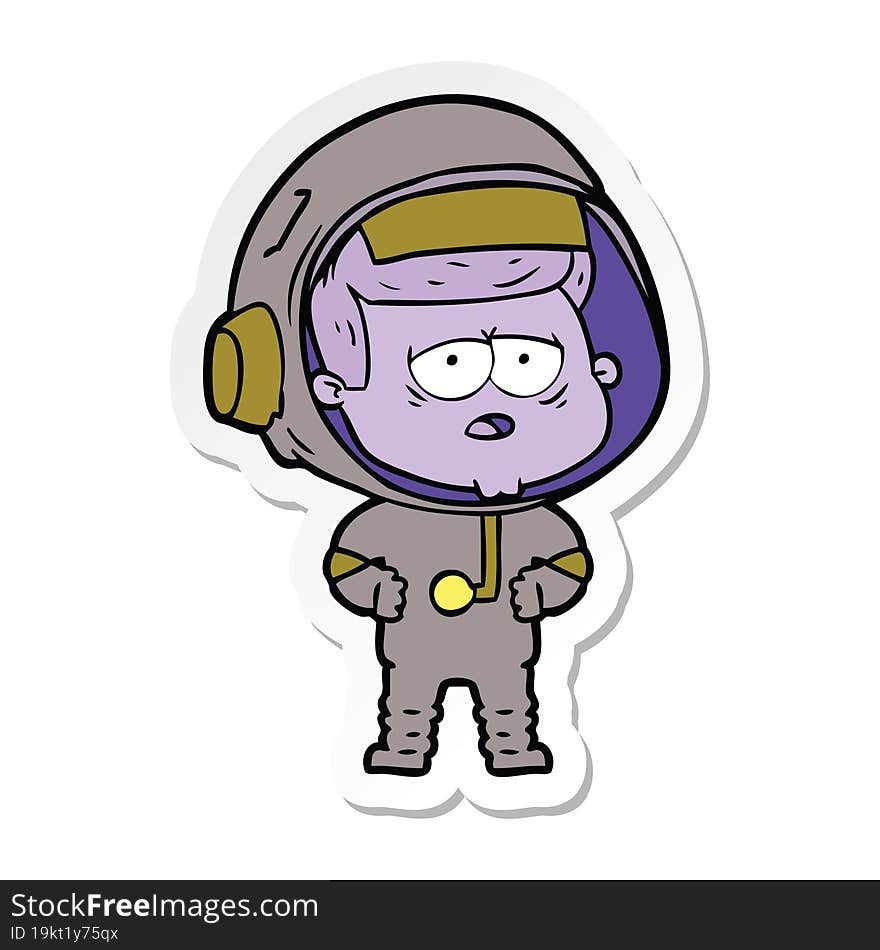 sticker of a cartoon tired astronaut