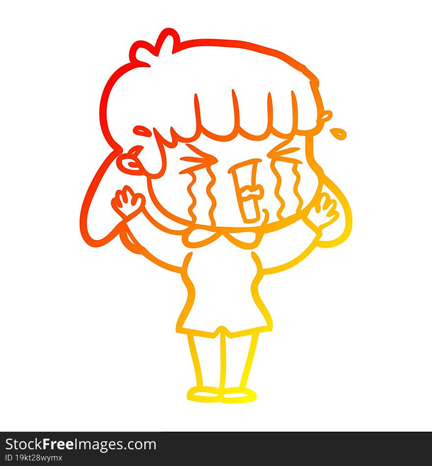 warm gradient line drawing cartoon woman in tears