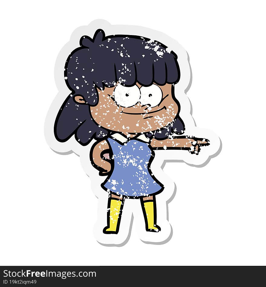 distressed sticker of a cartoon girl smiling