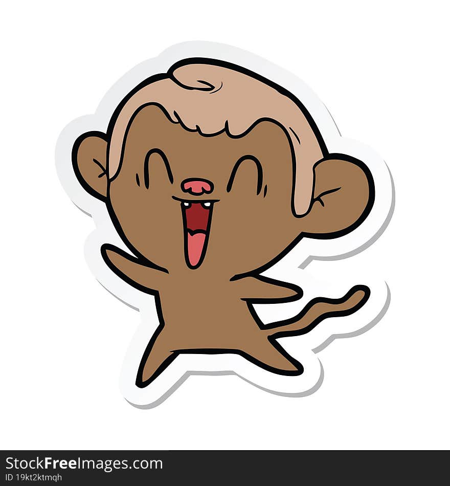 sticker of a cartoon laughing monkey