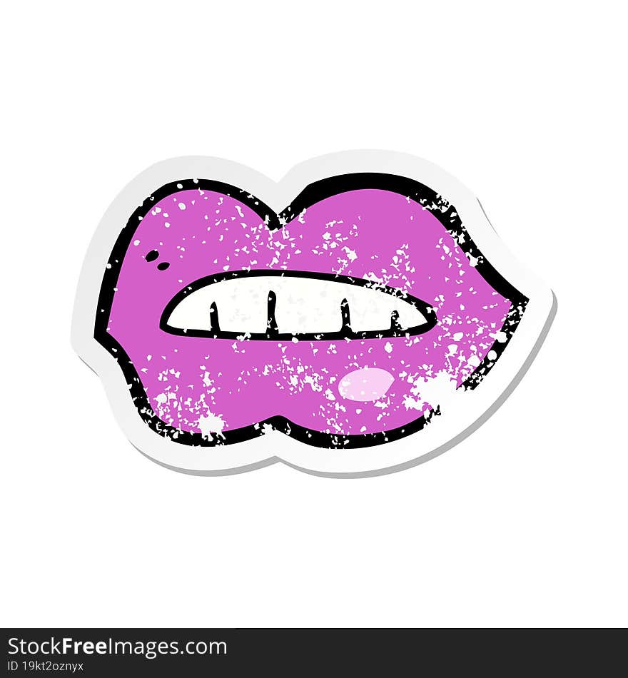 retro distressed sticker of a cartoon pink lips